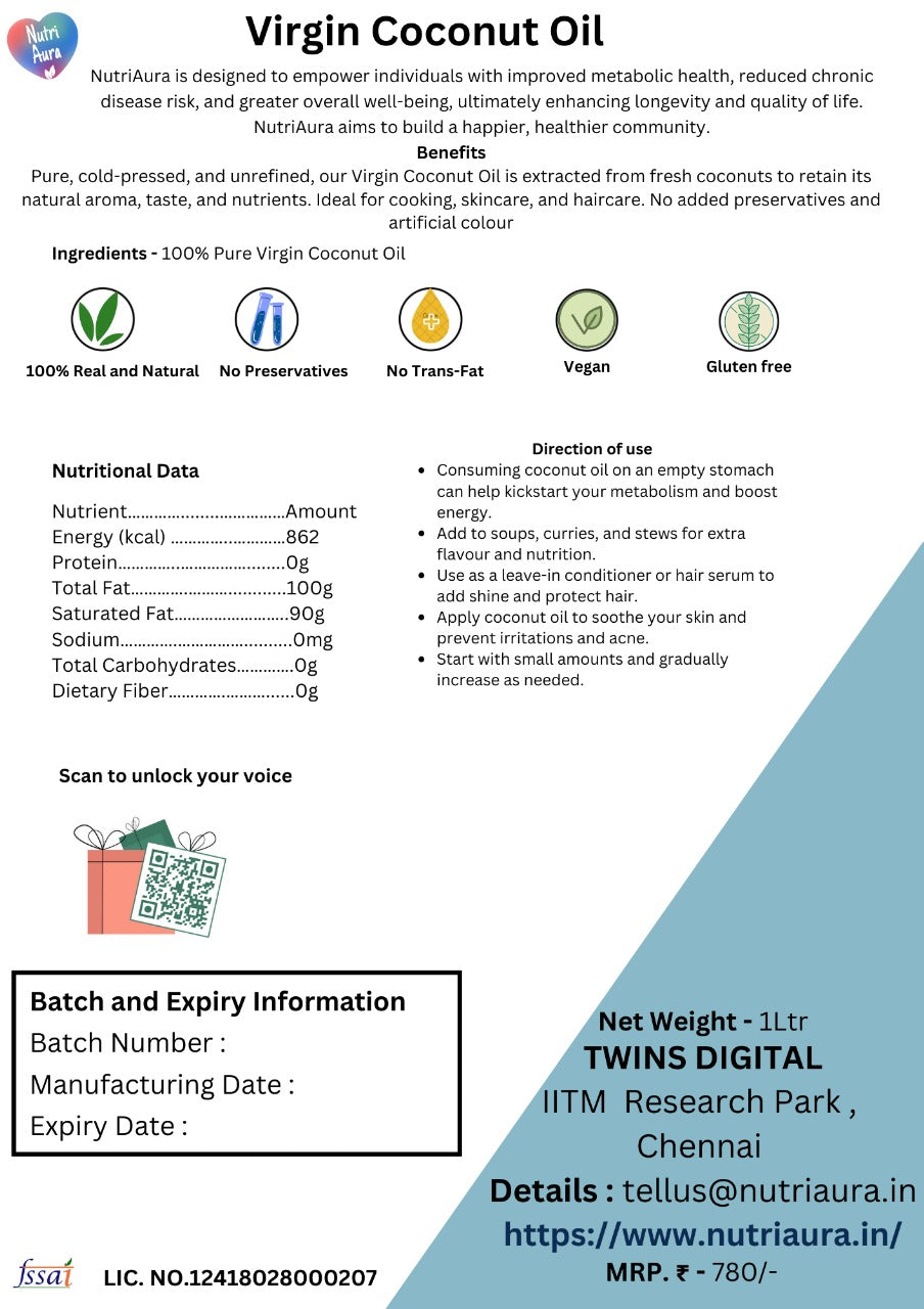 Virgin Coconut Oil
// Zero Preservatives - NutriAura