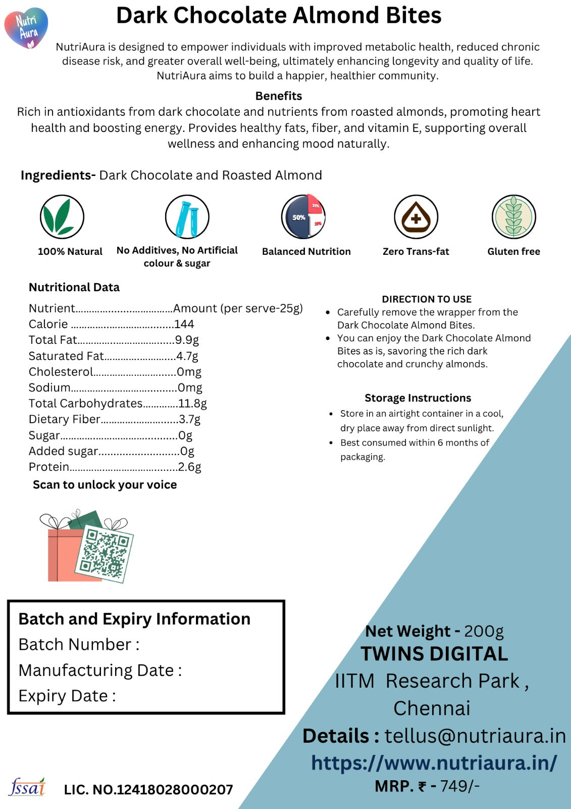 Dark Chocolate Almond Bites - NutriAura