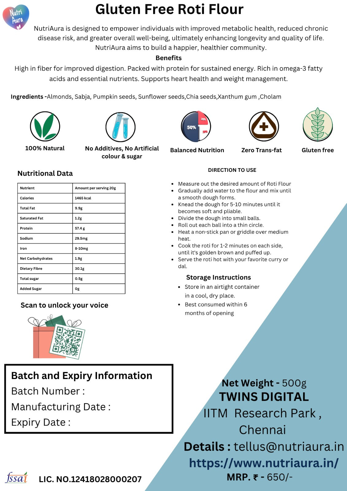 Gluten Free Roti Flour - NutriAura