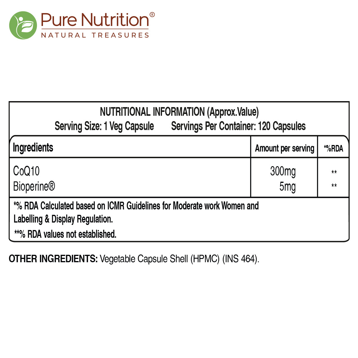 Pure Nutrition CoQ10 Complex with BioPerine® | 120 Veg Capsules