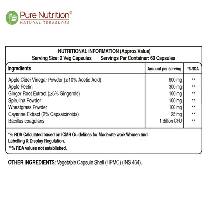 Pure Nutrition Apple Cider Vinegar Capsules | 120 Veg Capsules