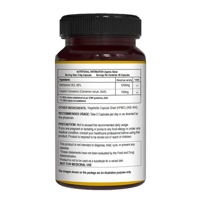 Pure Nutrition Berberine & Ceylon Cinnamon | 120 Veg Capsules
