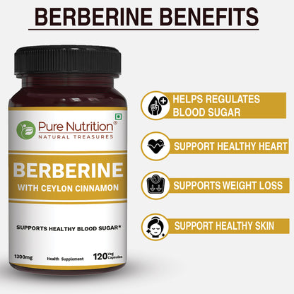 Pure Nutrition Berberine & Ceylon Cinnamon | 120 Veg Capsules