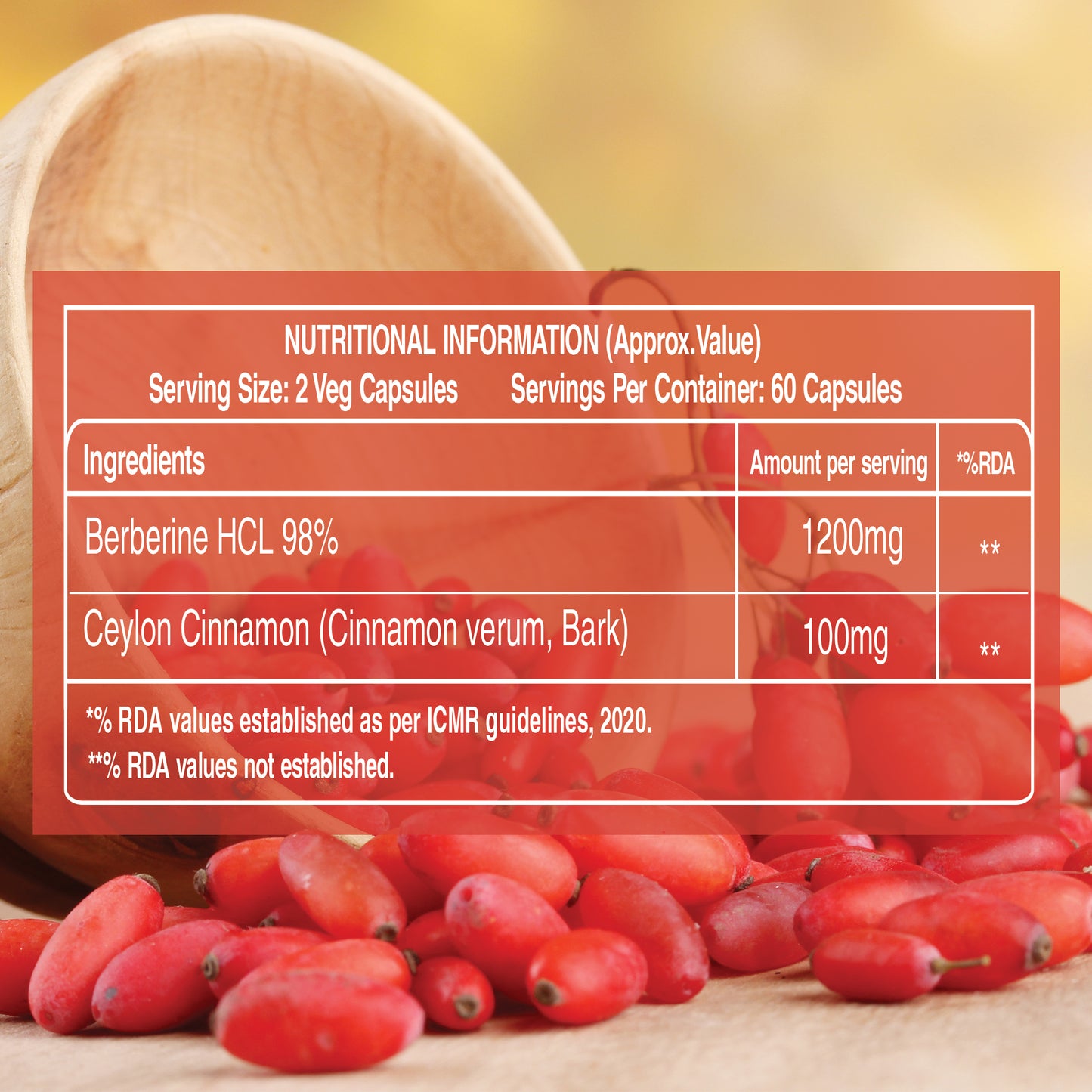 Pure Nutrition Berberine & Ceylon Cinnamon | 120 Veg Capsules