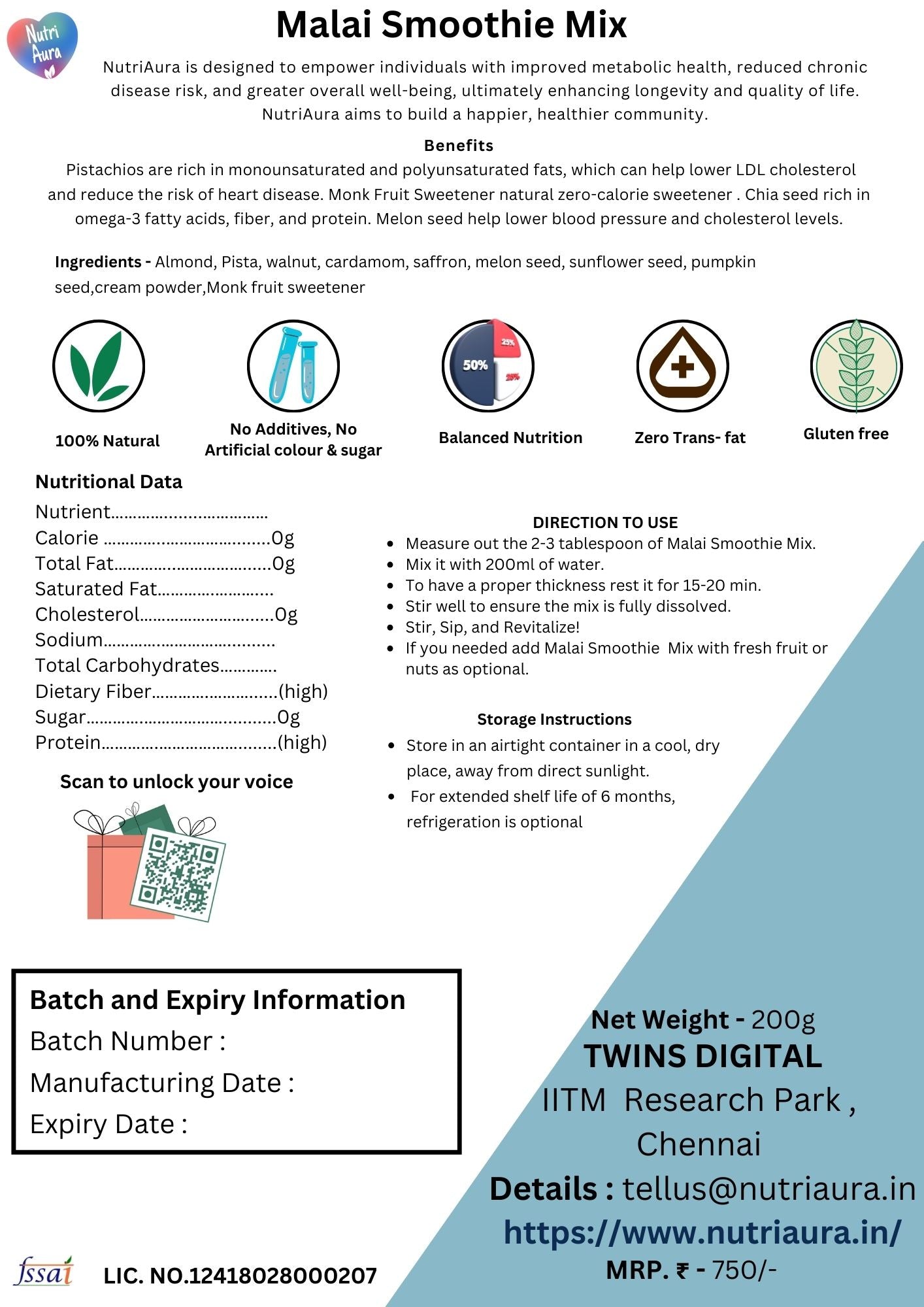 Malai Smoothie Mix - NutriAura