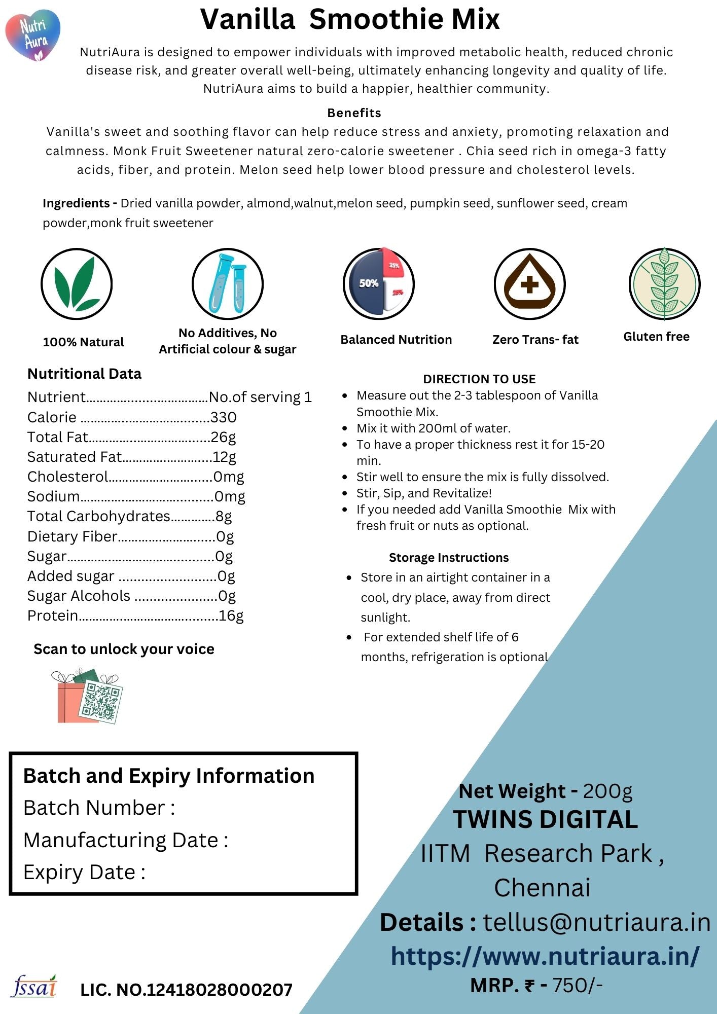 Vanilla Smoothie Mix - NutriAura