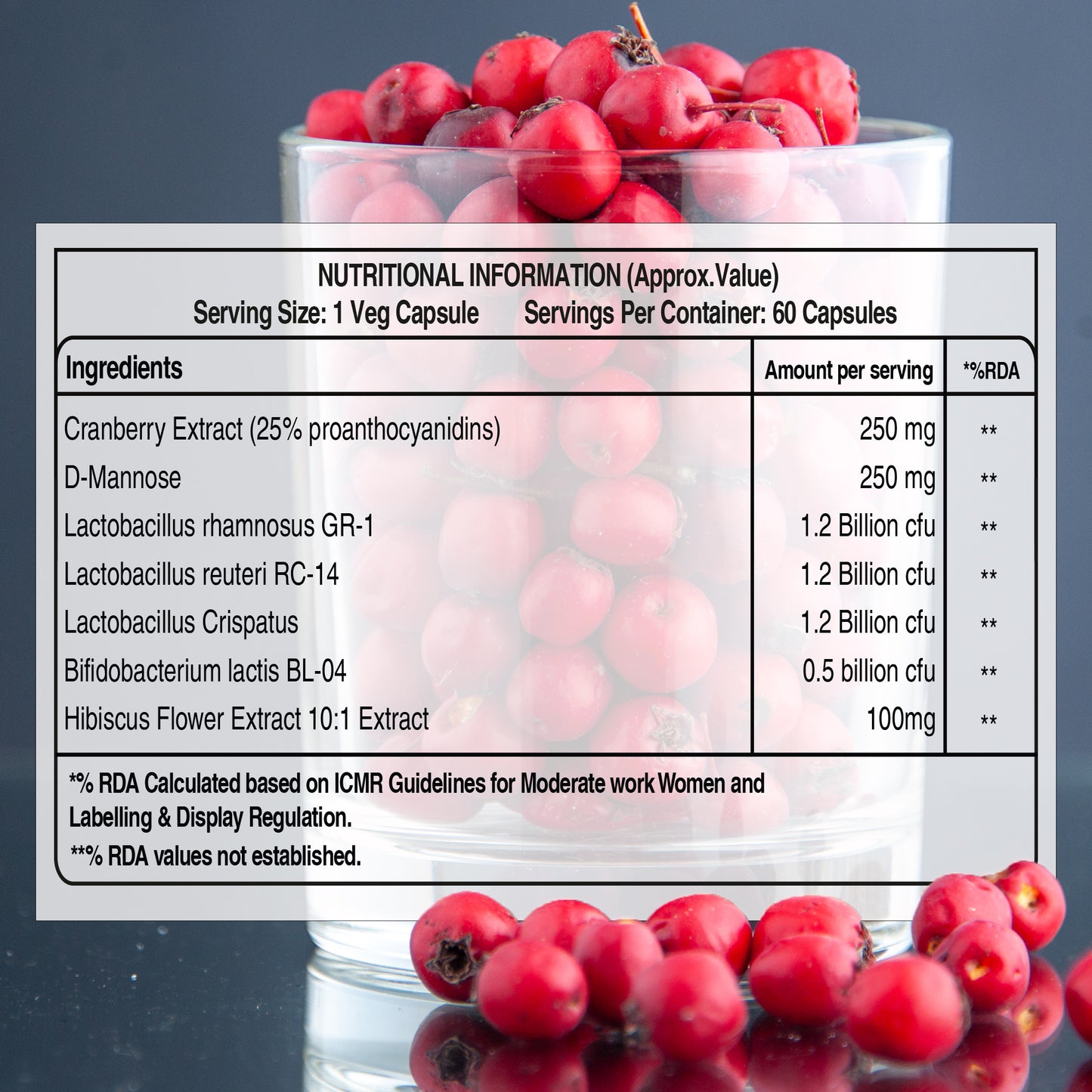 Pure Nutrition Cranberry & Probiotic Blend | 120 Veg Capsules