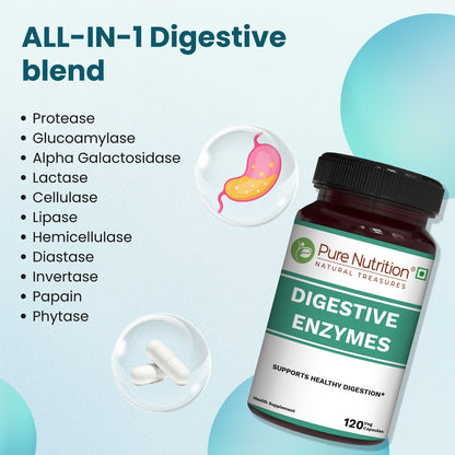 Pure Nutrition Digestive Enzyme Complex | 120 Veg Capsules