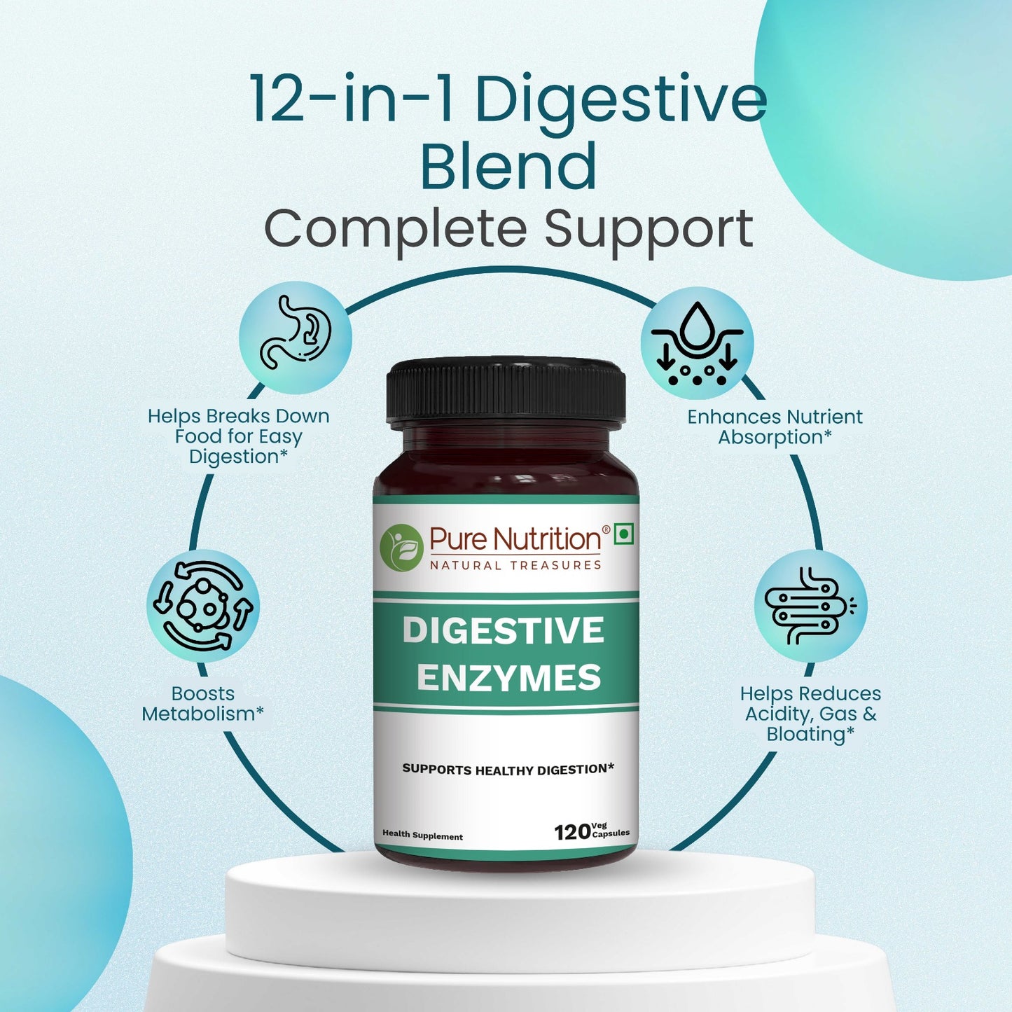 Pure Nutrition Digestive Enzyme Complex | 120 Veg Capsules