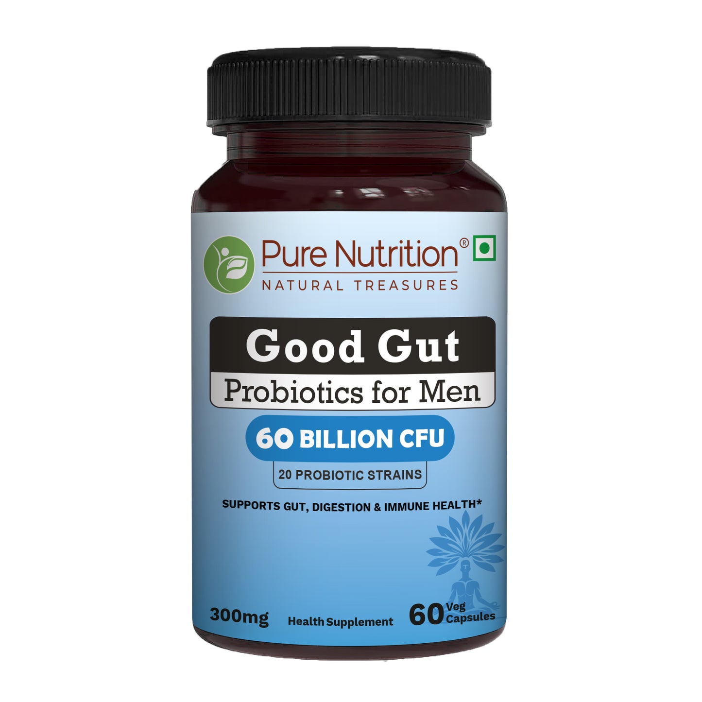 Pure Nutrition Good Gut Men's Probiotics 60 Billion CFU, 20 Strains | 60 Caps |