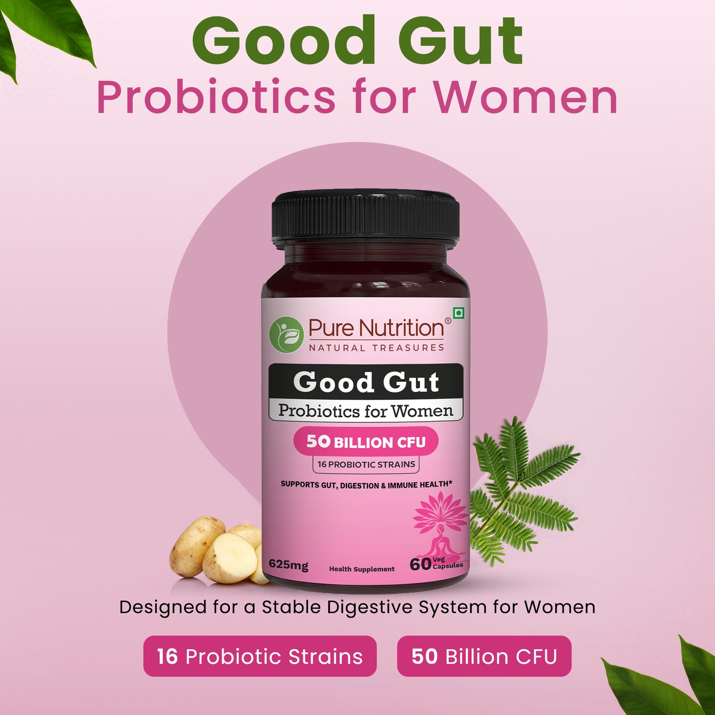 Pure Nutrition Good Gut Women's Probiotics 50 Billion CFU, 16 Strains | 60 Caps |