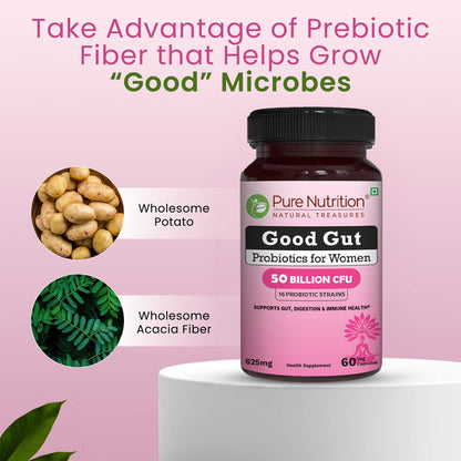 Pure Nutrition Good Gut Women's Probiotics 50 Billion CFU, 16 Strains | 60 Caps |
