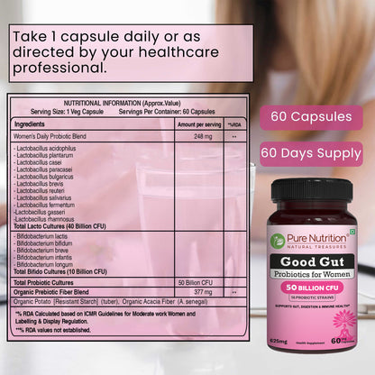 Pure Nutrition Good Gut Women's Probiotics 50 Billion CFU, 16 Strains | 60 Caps |