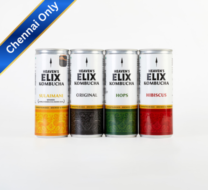 ELIX Kombucha |  4 Flavours – Sulaimani, Original, Hops, Hibiscus - 4 x 250ml Cans