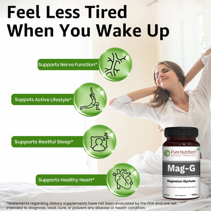 Pure Nutrition MagG - Magnesium glycinate supplement for Men and Women | 200mg elemental magnesium | 120 Veg Tabs