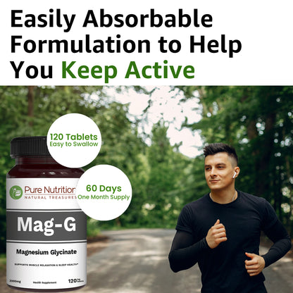 Pure Nutrition MagG - Magnesium glycinate supplement for Men and Women | 200mg elemental magnesium | 120 Veg Tabs