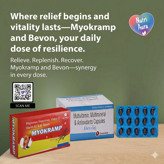 Myokramp(HSN-21069099) Tablets (90) + Bevon(HSN-30045039) Capsule (90) Pack for Three months