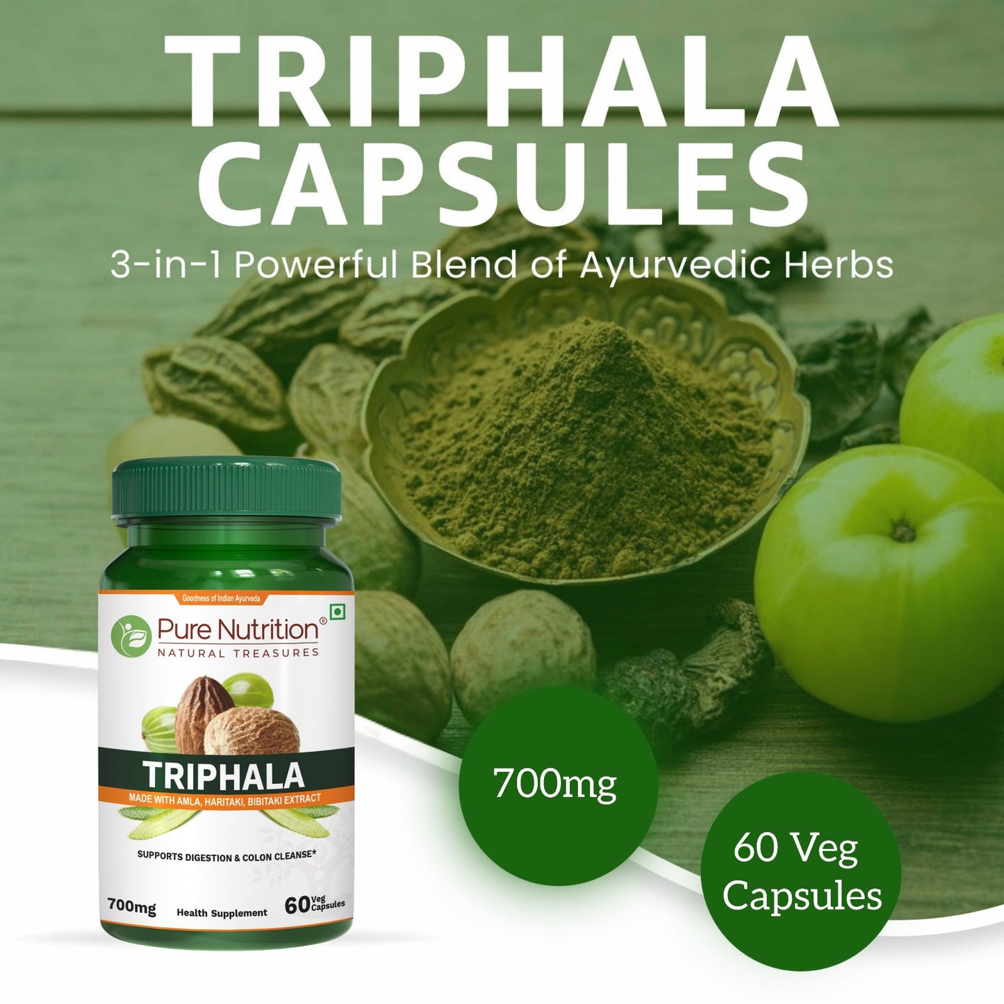 Pure Nutrition Organic Triphala Tablet - 1200mg | 120 Count