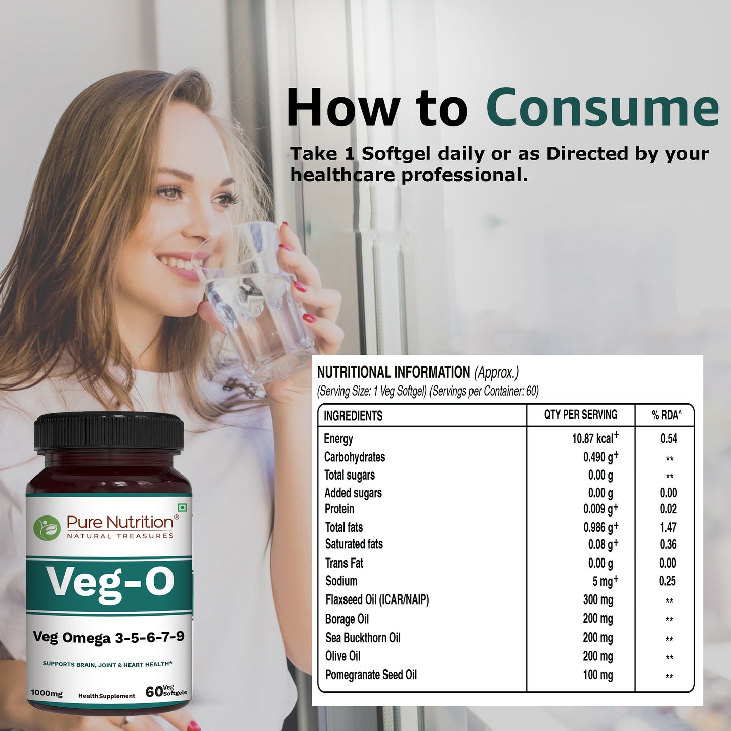 Pure Nutrition Veg Omega Blend | 60 Veg Capsules