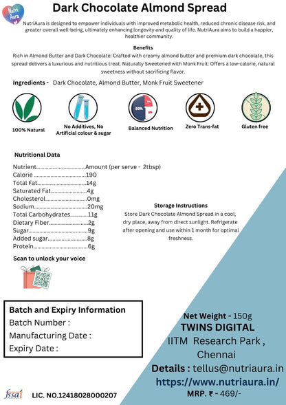 Dark Chocolate Almond Spread - NutriAura