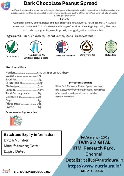 Dark Chocolate Peanut Spread - NutriAura