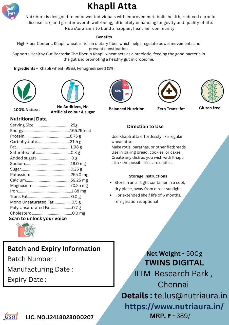 Khapli Atta //Sensations Similar to Wheat Flour//Perfect for Sugar Control - NutriAura
