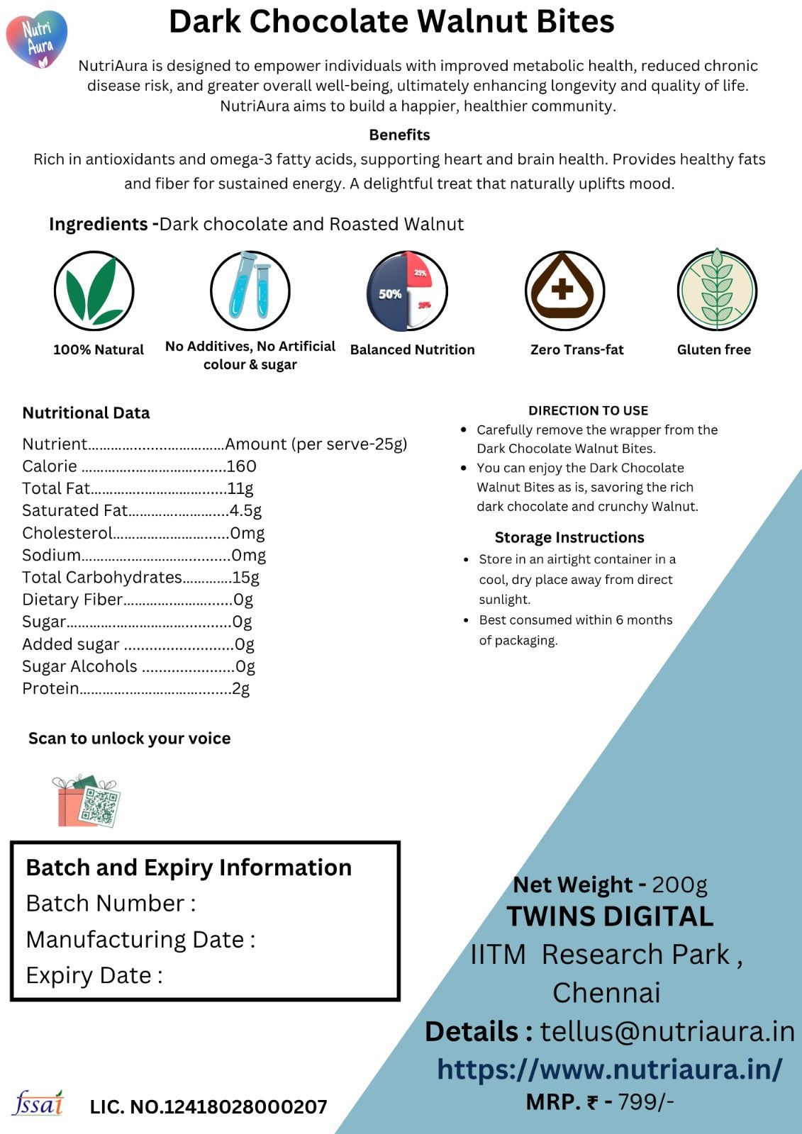 Dark Chocolate Walnut Bites - NutriAura