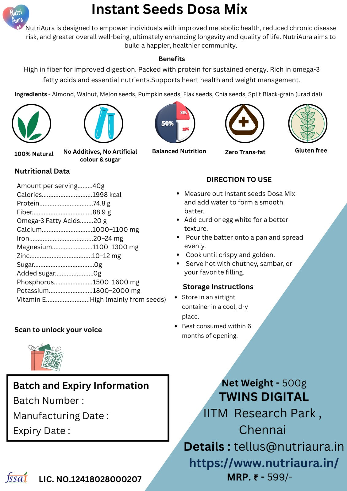 Instant Seeds Dosa mix - NutriAura