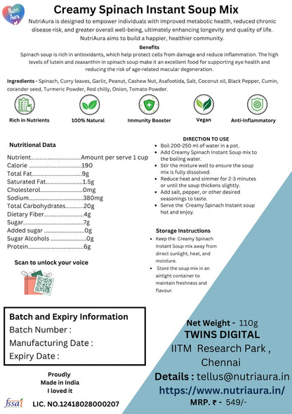 Creamy Spinach instant Soup mix - NutriAura