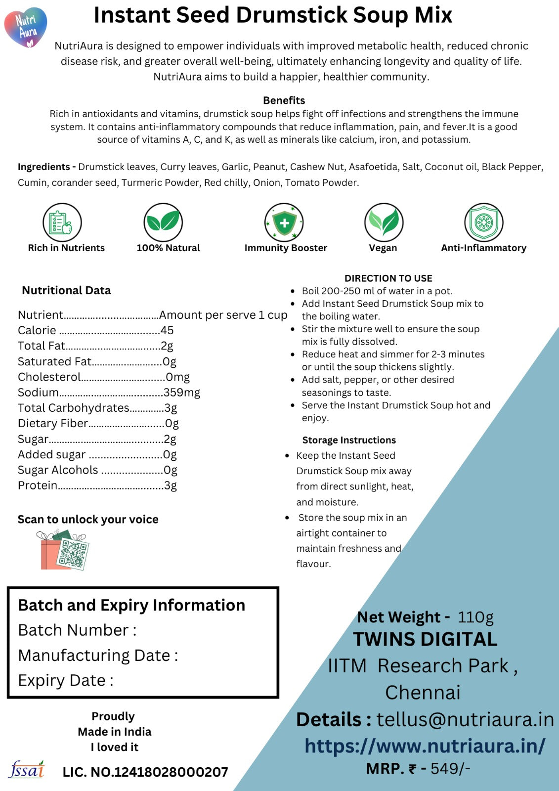 Instant Seed Drumstick Soup Mix - NutriAura