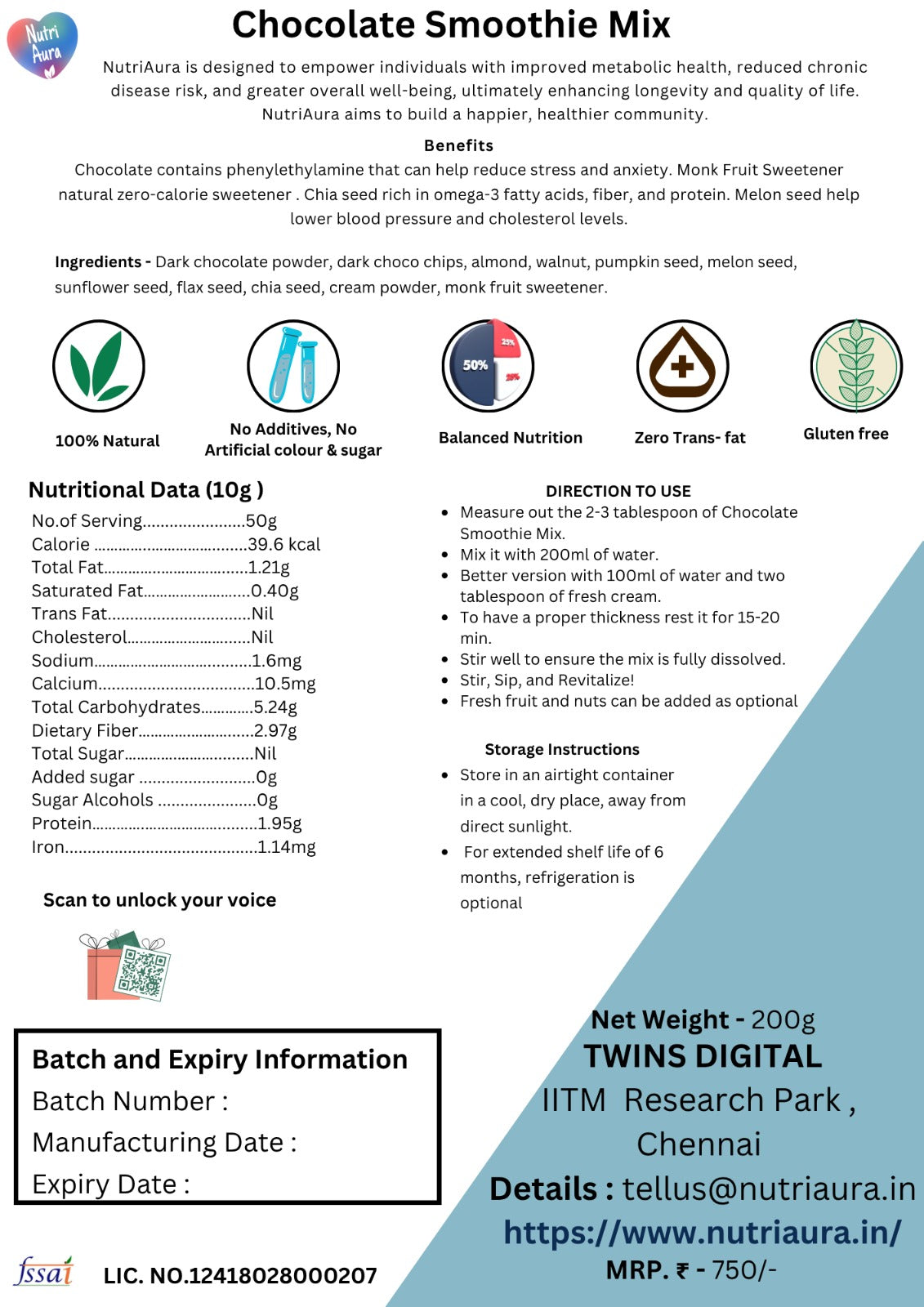 Chocolate Smoothie Mix - NutriAura