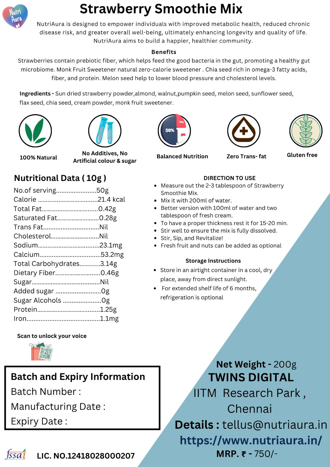 Strawberry Smoothie Mix: - NutriAura