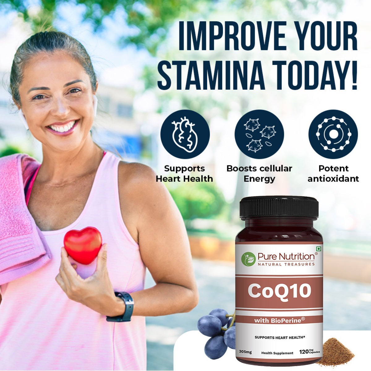 Pure Nutrition CoQ10 Complex with BioPerine® | 120 Veg Capsules